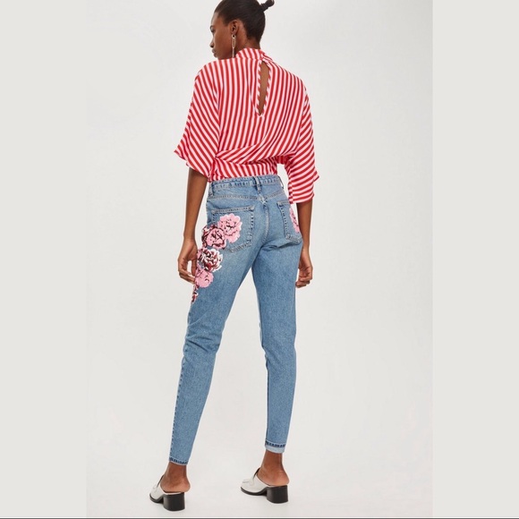 NWT Topshop Floral High Waisted MOM Jeans - Picture 3 of 5